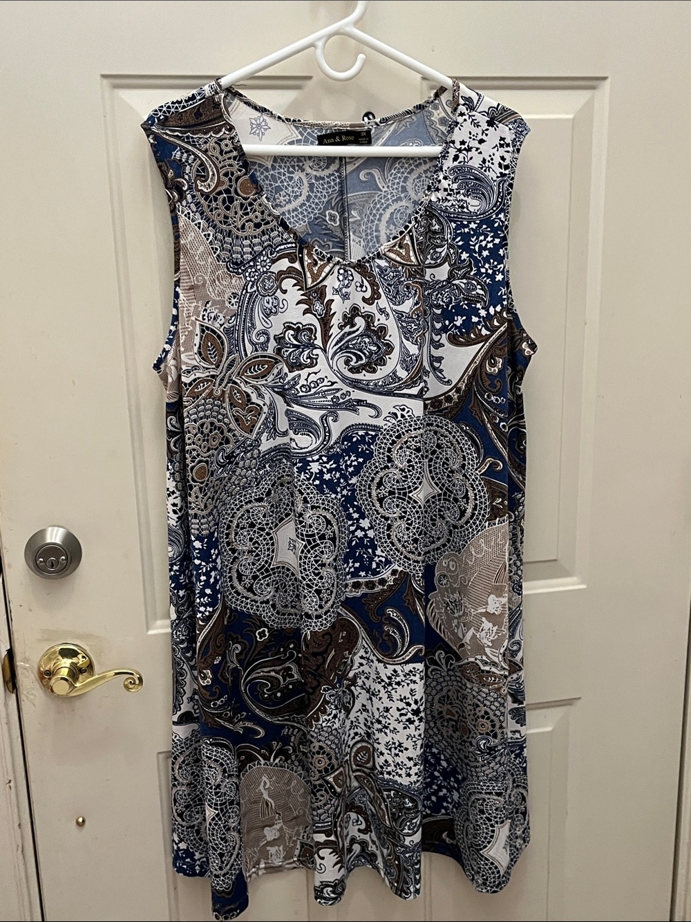 Ana & Rose Navy, White and Brown Paisley Midi Dress